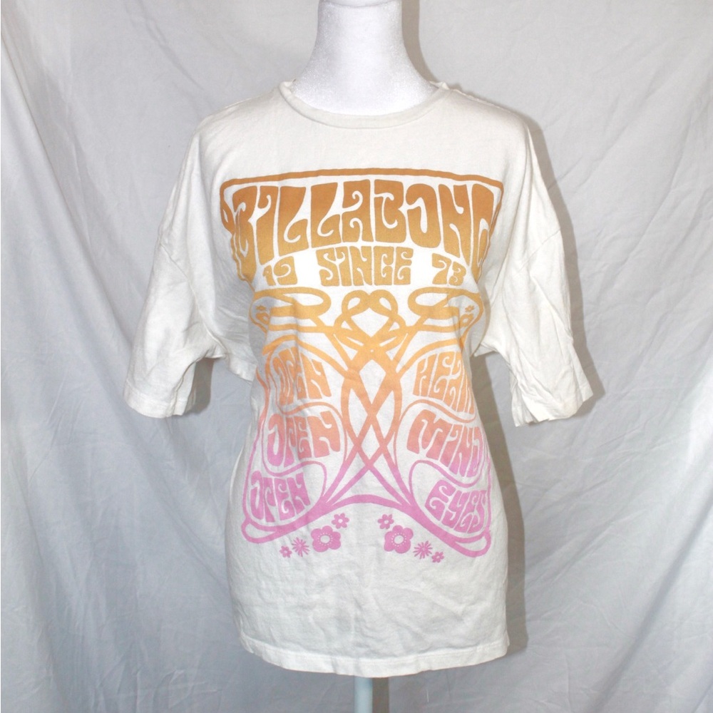 Billabong Cream Graphic Tee with Pink & Orange Gradient